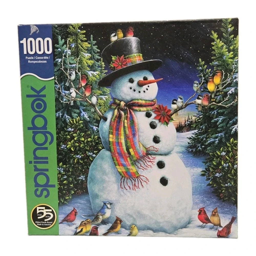 Springbok 1000 Piece Jigsaw Puzzle - Feathered Friends Snowman Birds (24